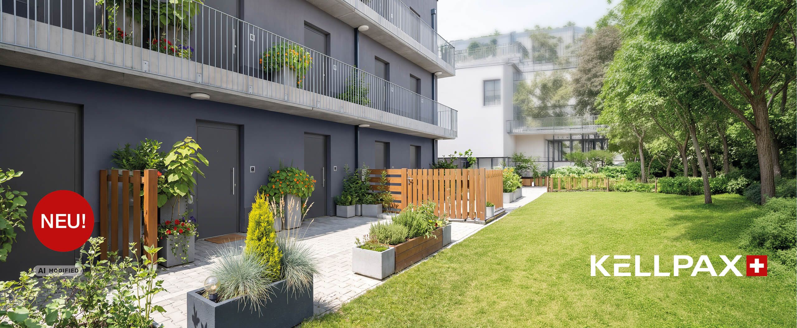 Moderne Wohnanlage mit Alupan Ultra Aussentüren