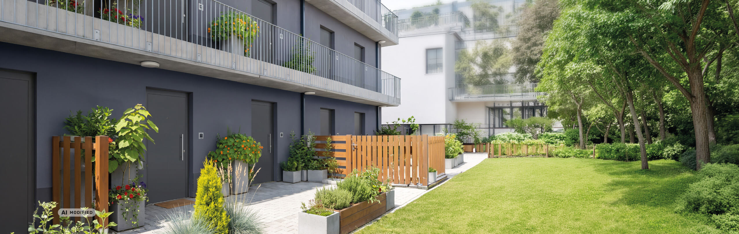 Moderne Wohnanlage mit Alupan Ultra Aussentüren