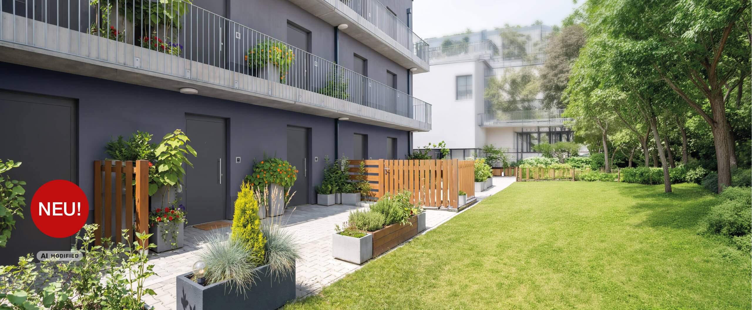 Moderne Wohnanlage mit Alupan Ultra Aussentüren